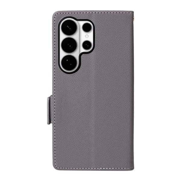 Galaxy S26 Ultra Plånboksfodral Litchi Konstläder med Rem - Grå Grå