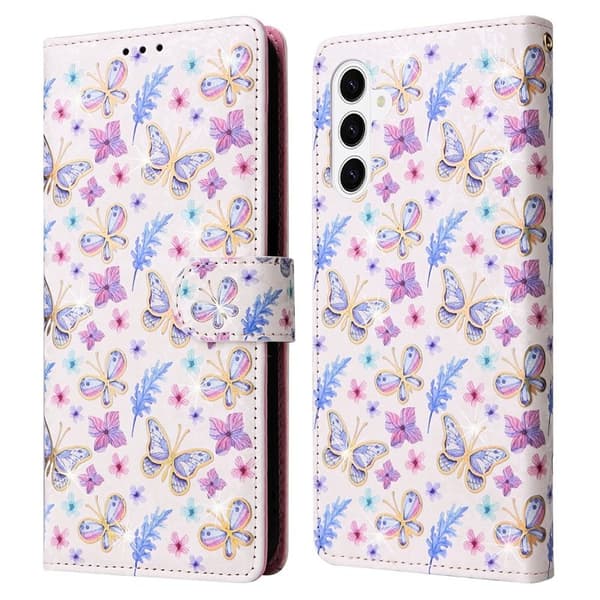 Samsung Galaxy S26 Plus Plånboksfodral RFID Skydd Konstläder - Fjäril Blomma