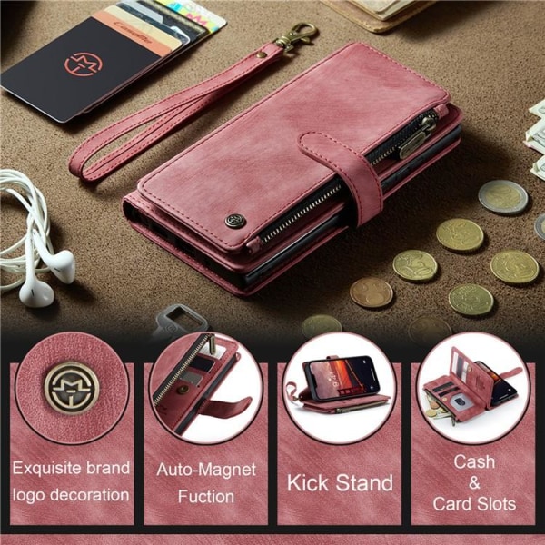 CASEME iPhone 15 Plus -lompakkokotelo C30 vetoketju - punainen