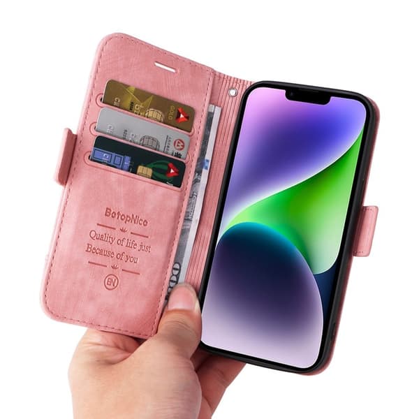 BETOPNICE 001 iPhone 15 Plus Plånboksfodral Konstläder - Rosa