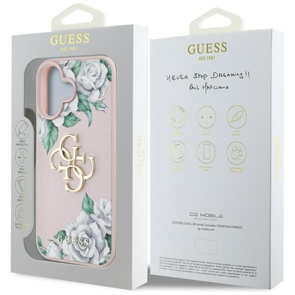 Guess Mobilskal till iPhone 16 Grained Roses Big 4G logo - Rosa