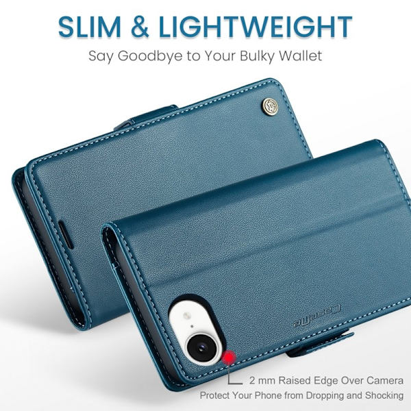 CASEME iPhone 16e Plånboksfodral Konstläder RFID-Skydd Blå
