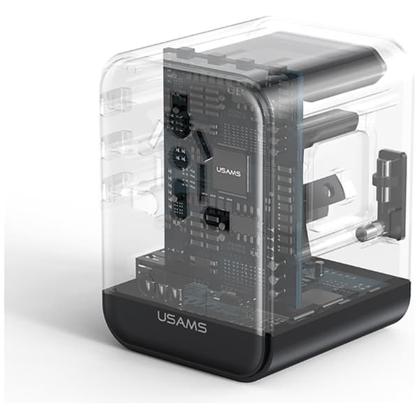 USAMS Rejseopladeradapter CC308 2xUSB-C 17W 4-i-1 US/AU/EU/UK - sort