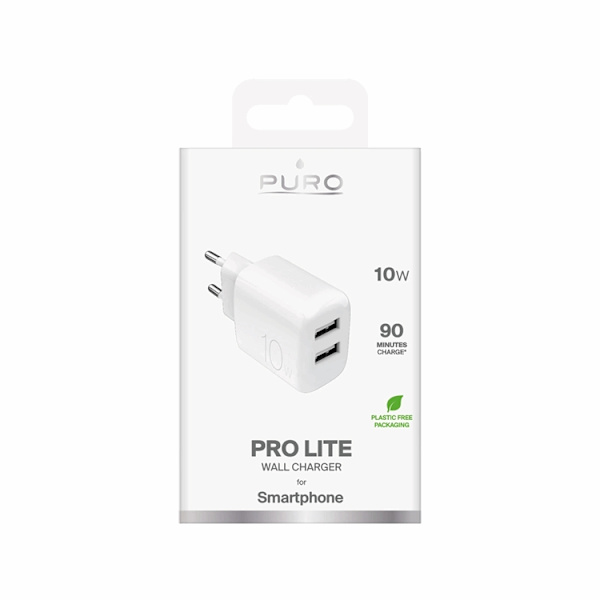 Puro Väggladdare 10W 2x USB-A Prolite - Vit Vit