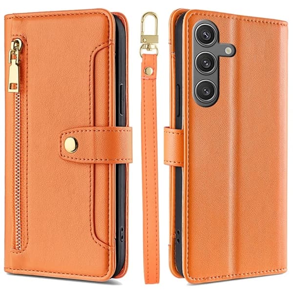 Galaxy S24 Konstläder Plånboksfodral med 2 Rem - Orange Orange