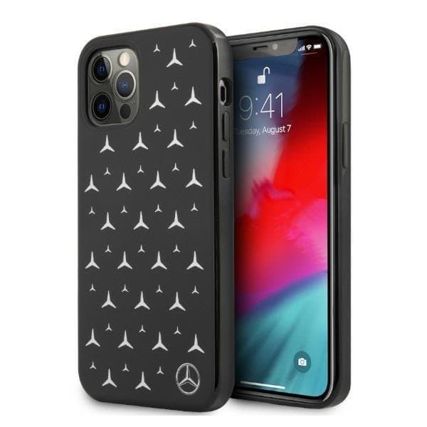 Mercedes Silver Stars Pattern Skal iPhone 12 / 12 Pro - Svart Svart