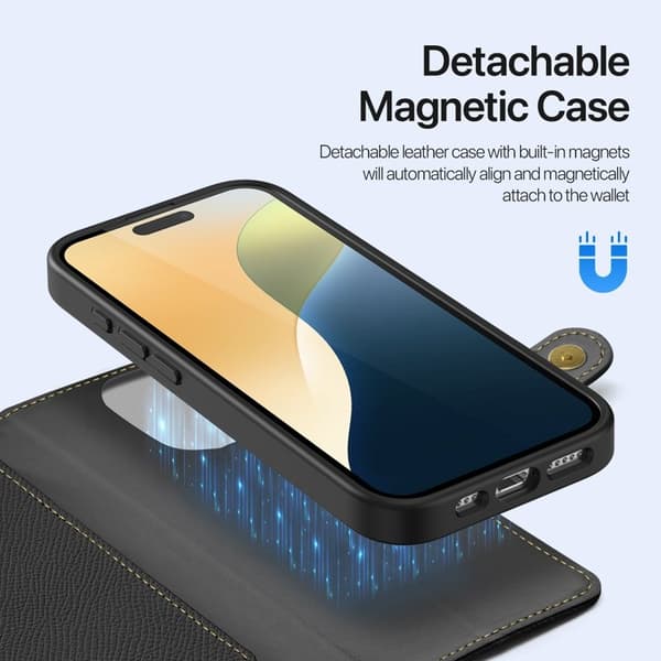 DUX DUCIS Lawa Series iPhone 16 Pro Max Plånboksfodral Äkta läder - Svart