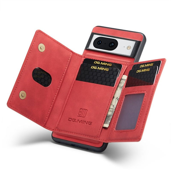 DG.MING Google Pixel 8 Konstläder Plånboksfodral Magnetisk Röd