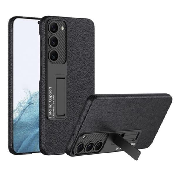 GKK Galaxy S23 Mobilskal Kickstand PU-Læder - Sort Black