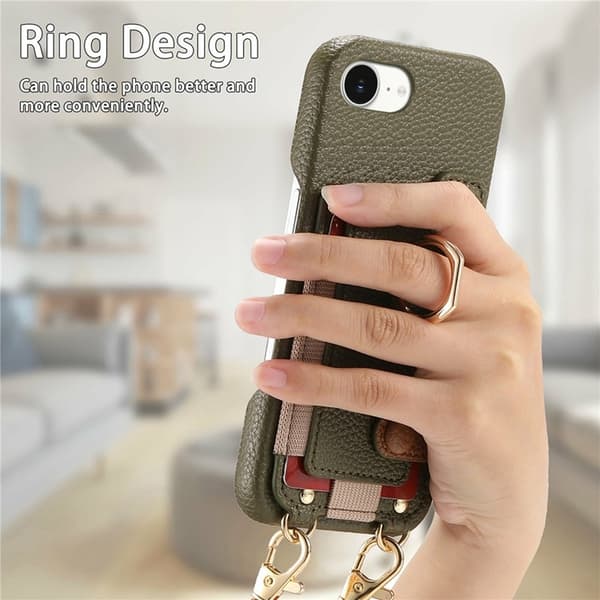Mobilskal till iPhone 16e med Korthållare Ring Kickstand Svart