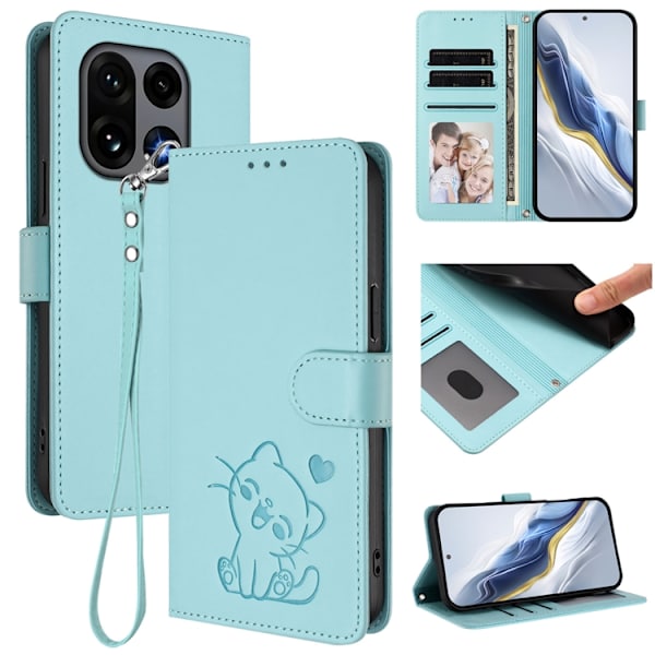OnePlus 15 Konstläder Plånboksfodral Love Cat Pattern Imprint Grön