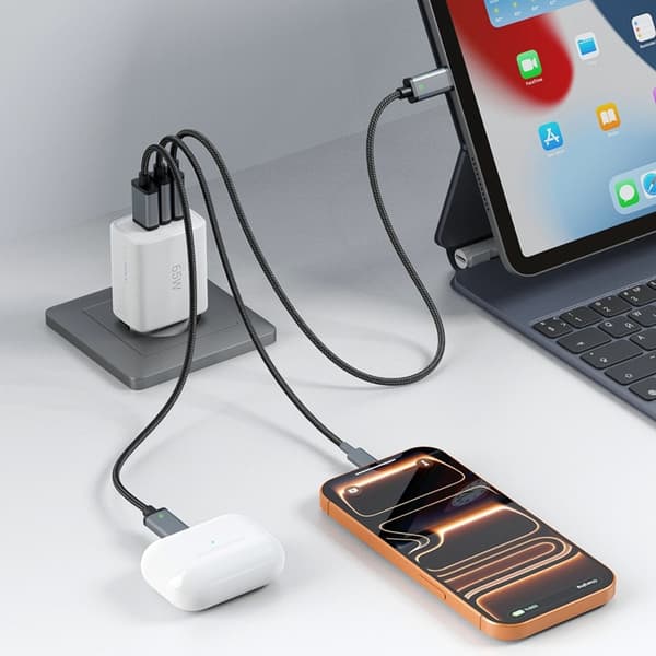 Tech-Protect 3-Port Hurtigoplader PD 65W QC3.0 NCA65W-GAN Vit