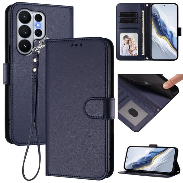 Samsung Galaxy S26 Ultra Plånboksfodral Konstläder Ställ - Blå