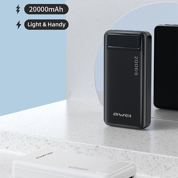Awei Powerbank 20000mAh 2xUSB 1xUSB-C - Svart Black