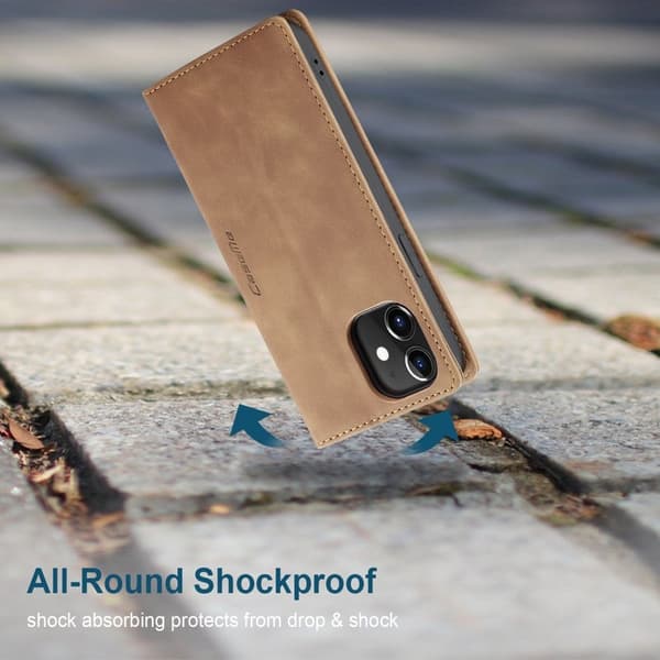 CASEME 013 Series iPhone 12 Pro Plånboksfodral Konstläder Ställ Brun