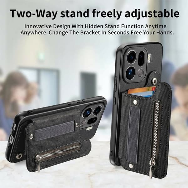 Oppo Find X9 Pro 5G Kortfack Plånboksfodral Konstläder Handrem - Svart