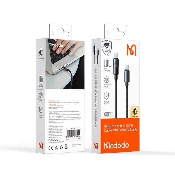 MCDODO USB-C - USB-C 100W Kabel 1.2m PD CA-8200 - Svart Svart