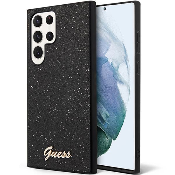 Guess Galaxy S24 Ultra Mobilskal Glitter Script - Sort Black