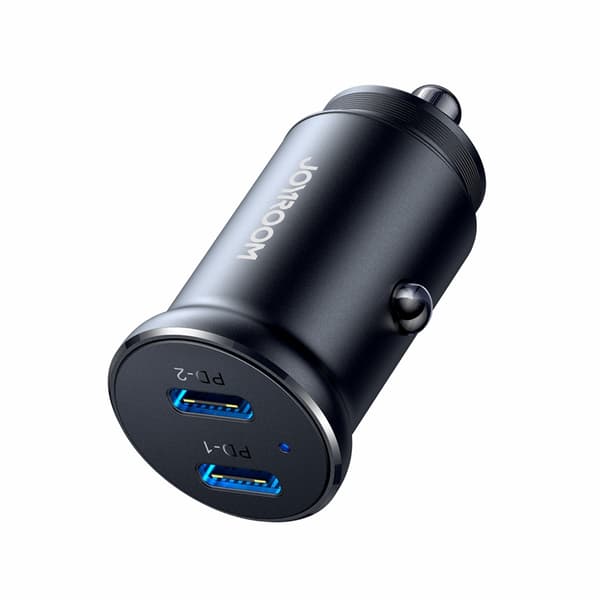 Joyroom Mini Metall Billaddare 30W 2x USB-C - Musta Black