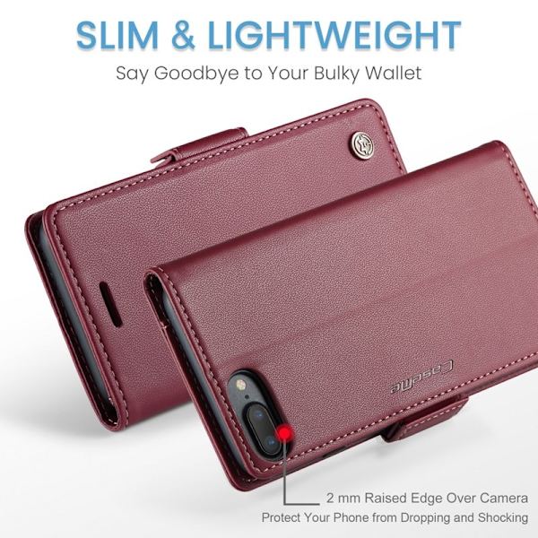 CASEME Plånboksfodral Konstläder för iPhone 6 Plus/6s Plus/7 Plus/8 Plus Röd