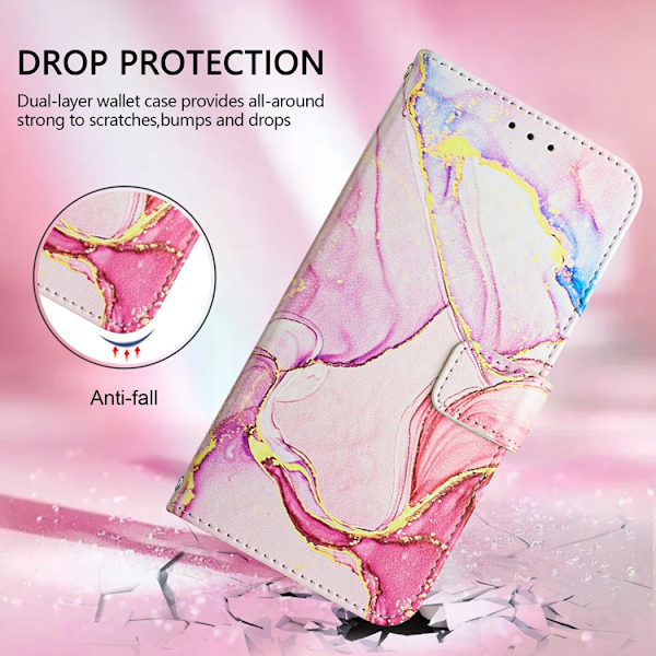 iPhone 16e Plånboksfodral Marble Pattern med Rem LS005 Roséguld
