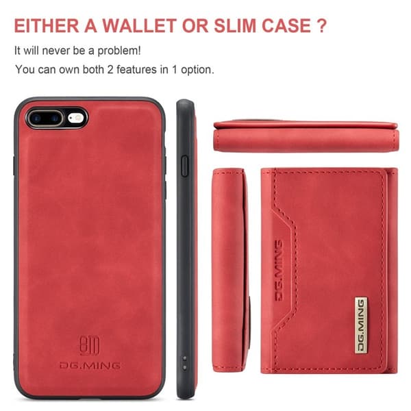 DG.MING M2 Series Plånboksfodral Konstläder med Ställ för iPhone 7/8 PlusRöd