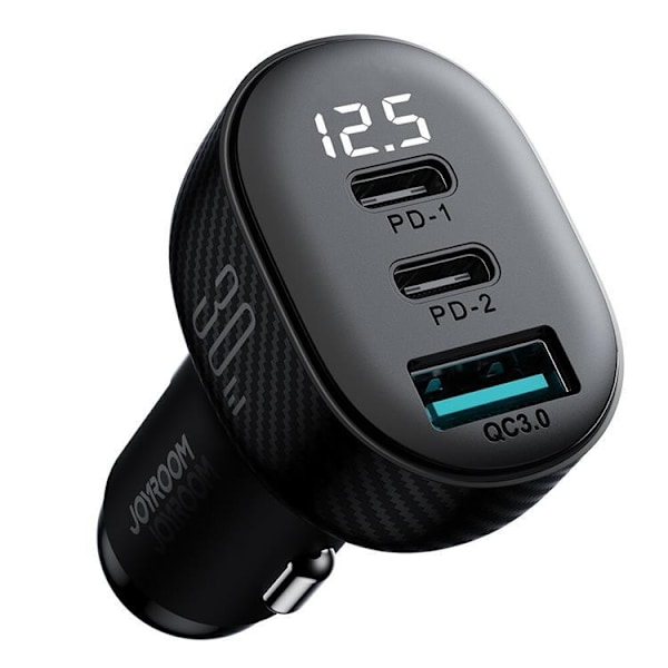 Joyroom Billaddare 30W 2x USB-C USB-A med Display - Svart Svart