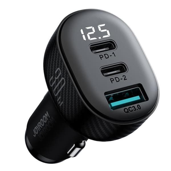 Joyroom Billader 30W 2x USB-C USB-A med Display - Sort Black