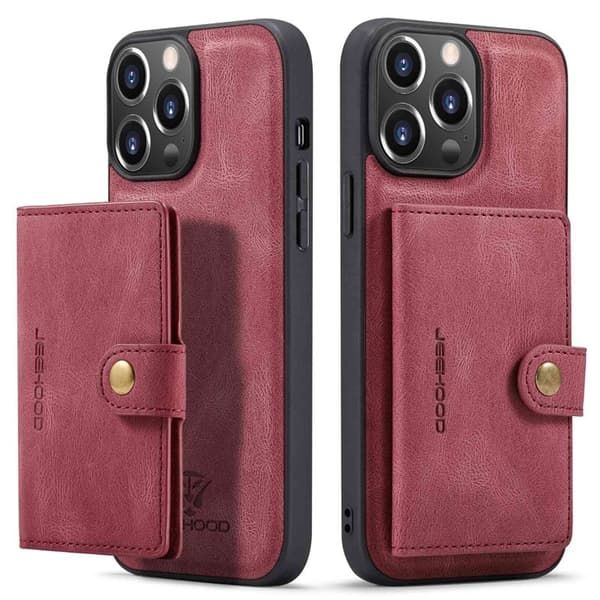 JEEHOOD Mobilskal till iPhone 14 Pro Max Retro Konstläder Röd