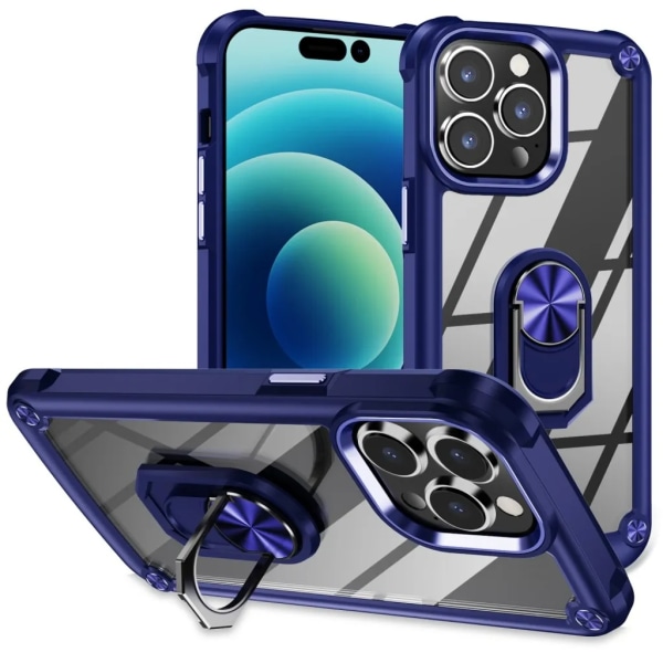 iPhone 15 Pro Mobil Taske Ring Holder Beskyttet - Blå