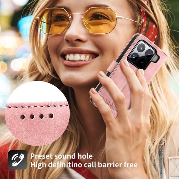 DIERFENG DF-03 Plånboksfodral för Xiaomi 15 Pro Konstläder - Rosa