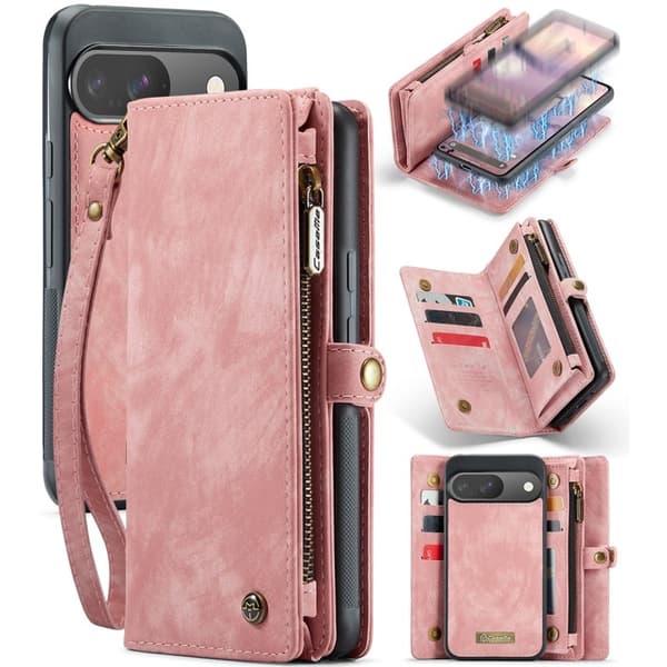 CASEME 008 Plånboksfodral till Google Pixel 9 Pro i Konstläder - Rosa