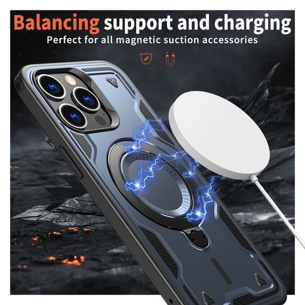 iPhone 15 Pro Max Skal Plast Militärt Skydd Med Ställ - Blå