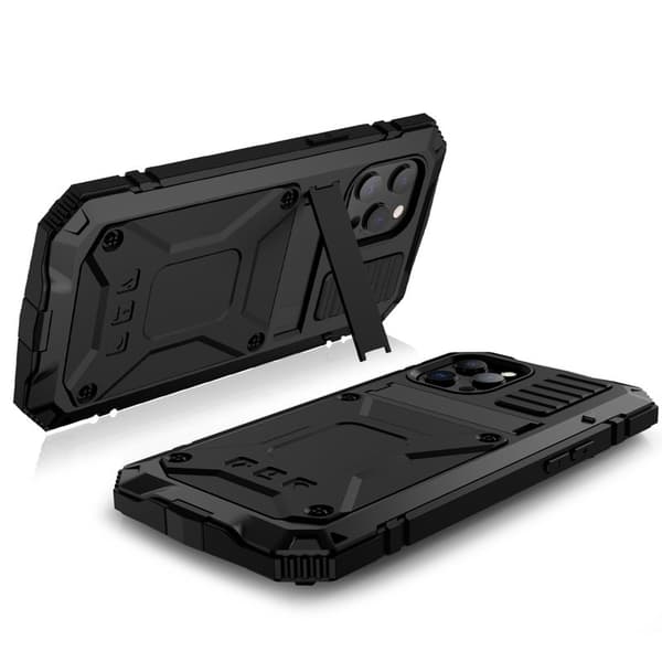 R-JUST Mobilskal till iPhone 13 mini Metall Stötsäker Kickstand Svart
