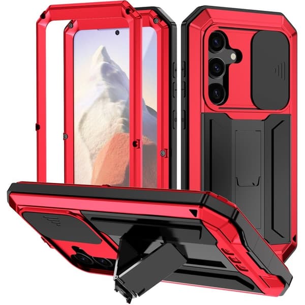 R-JUST Mobilskal till Galaxy S24+ PC+Silicone+Metal Röd