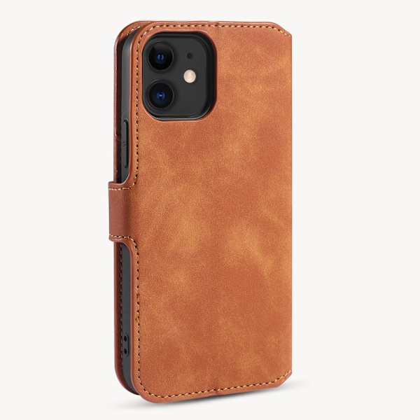 DG.MING Retro Konstläderplånboksfodral för iPhone 12 mini - Brun
