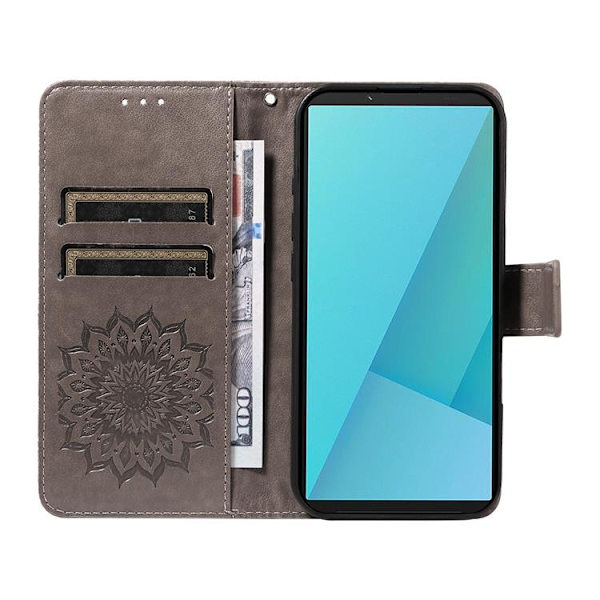 Sony Xperia 10 VII Konstläder Plånboksfodral Sunflower Imprinted - Grå Grå
