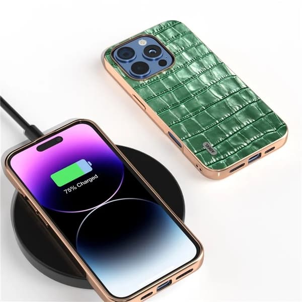 ABEEL Mobilskal till iPhone 16 Pro Max Äkta läder Crocodile - Grön Grön