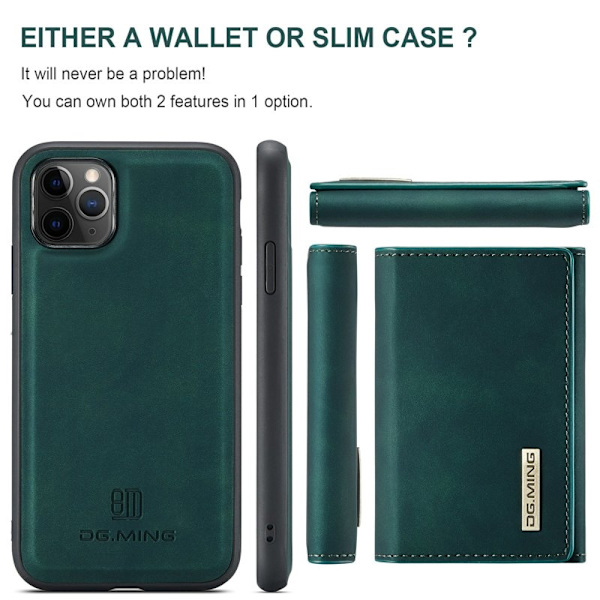 DG.MING M1 Wallet Mobilskal med Kickstand för iPhone 11 Pro - Grön