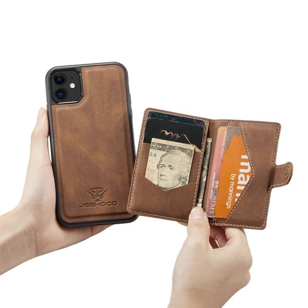 JEEHOOD Detachable Konstläder Plånboksfodral iPhone 11 6.1 tum Brun