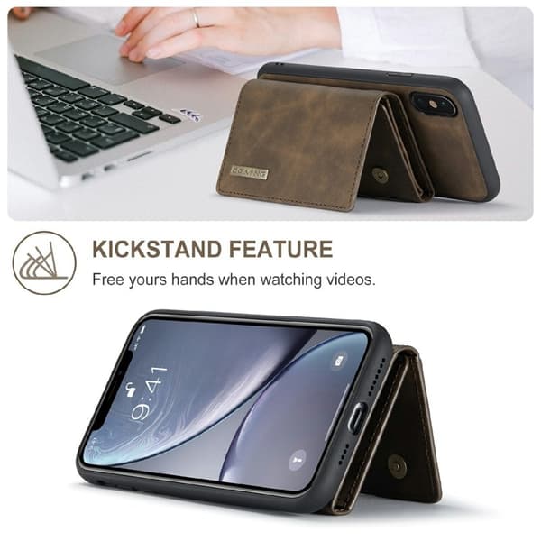 DG.MING M1 Series Plånboksfodral Konstläder för iPhone XS Max - Brun