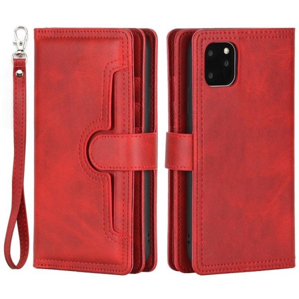 iPhone 14 Pung Case Ægte Læder Flip - Rød