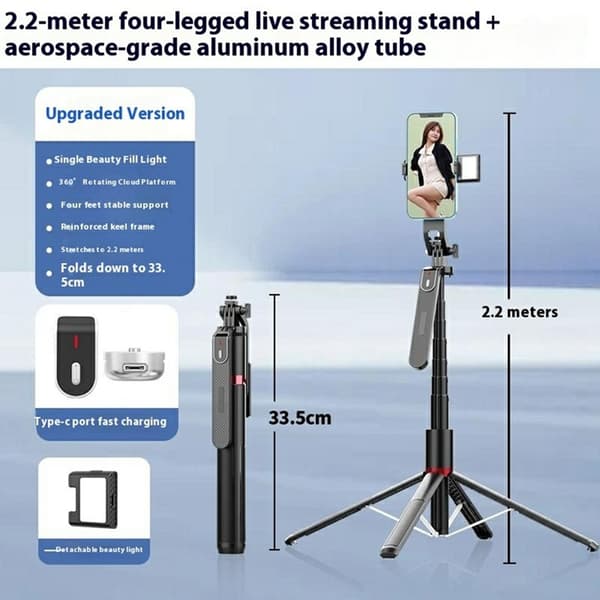 Selfiestick Bluetooth med Enkel Lampa V1 P185MAX