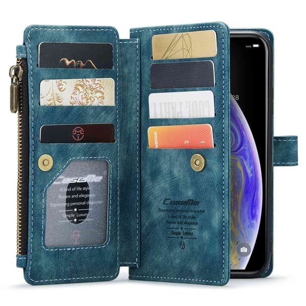 CASEME Konstläder Plånboksfodral för iPhone XS Max med rem - Blå