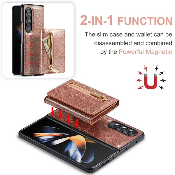 DG.MING M3 Series Plånboksfodral för Samsung Galaxy Z Fold4 5G Roséguld