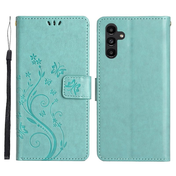 Samsung Galaxy S26+ Plånboksfodral Konstläder Blomma Prägling - Blå