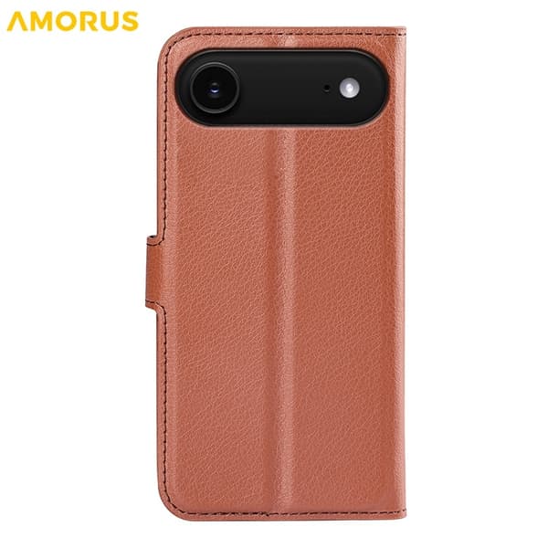 AMORUS iPhone Air Konstläder Plånboksfodral Flipstativ Litchi - Brun Brun