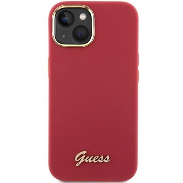 Guess Mobilskal till iPhone 15 Silikon Script Metal Logo Frame Röd
