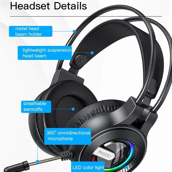 YESIDO Over-Ear Hörlurar med Mikrofon EK02 Computer Gaming Svart
