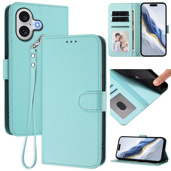 iPhone 17 Plånboksfodral Läder med Handledsrem - Mintgrön Grön